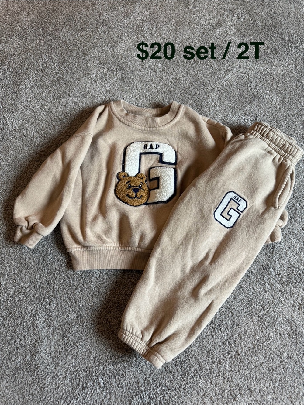 GAP Beige Bear Appliqué Sweatshirt & Joggers Set